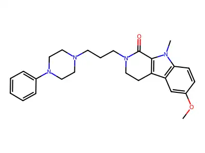1H-Pyrido(3,4-b)indol-1-one, 2,3,4,9-tetrahydro-6-methoxy-9-methyl-2-(3-(4-phenyl-1-piperazinyl)propyl)- structure