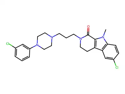 1H-Pyrido(3,4-b)indol-1-one, 2,3,4,9-tetrahydro-6-chloro-2-(3-(4-(3-chlorophenyl)-1-piperazinyl)propyl)-9-methyl- structure