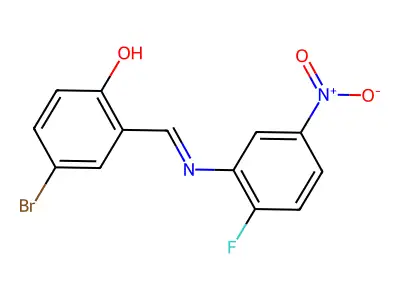 4-bromo-2-{(E)-[(2-fluoro-5-nitrophenyl)imino]methyl}phenol structure