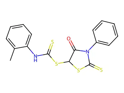 Carbamodithioic acid, (2-methylphenyl)-, 4-oxo-3-phenyl-2-thioxo-5-thiazolidinyl ester structure