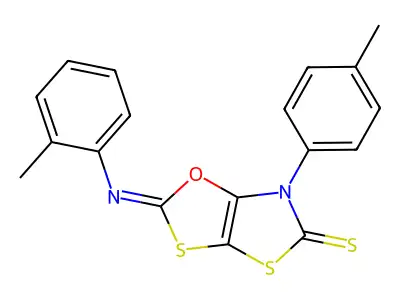 1,3-Oxathiolo(5,4-d)thiazole-5(6H)-thione, 6-(4-methylphenyl)-2-((2-methylphenyl)imino)- structure