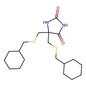 5,5-Bis(((cyclohexylmethyl)thio)methyl)-2,4-imidazolidinedione structure