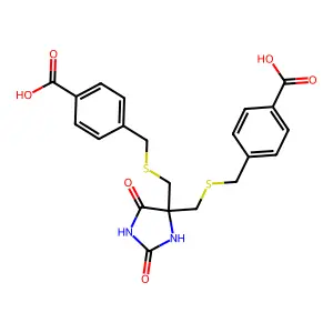 5,5-Bis((((4-carboxyphenyl)methyl)thio)methyl)-2,4-imidazolidinedione structure