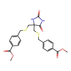 5,5-Bis(((((4-methoxycarbonyl)phenyl)methyl)thio)methyl)-2,4-imidazolidinedione structure