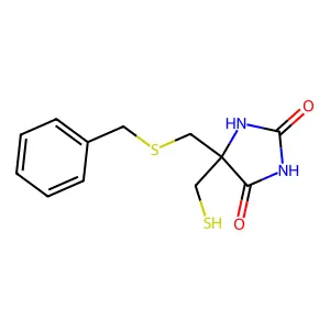 5-((Benzylthio)methyl)-5-(mercaptomethyl)-2,4-imidazolidinedione structure
