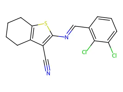 2-[(2,3-dichlorophenyl)methylideneamino]-4,5,6,7-tetrahydro-1-benzothiophene-3-carbonitrile structure