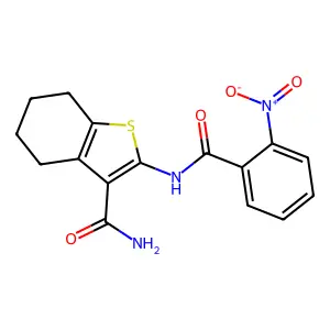 2-[(2-Nitrobenzoyl)amino]-4,5,6,7-tetrahydro-1-benzothiophene-3-carboxamide structure