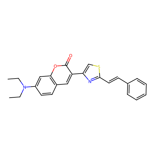 7-(diethylamino)-3-[2-[(E)-2-phenylethenyl]-1,3-thiazol-4-yl]chromen-2-one structure