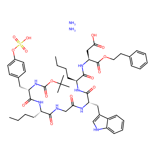 Boc-Tyr(SO3H)-Nle-Gly-Trp-Nle-Asp-OEtPh.2NH3 structure