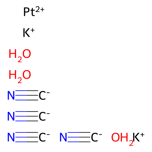 Dipotassium;platinum(2+);tetracyanide;trihydrate structure