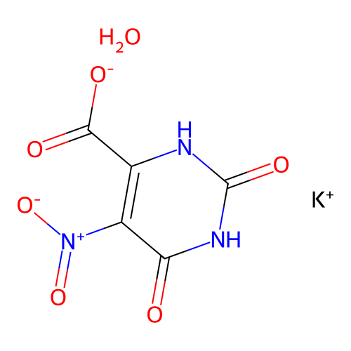 Potassium 5-nitro-2,6-dioxo-1,2,3,6-tetrahydropyrimidine-4-carboxylate hydrate structure