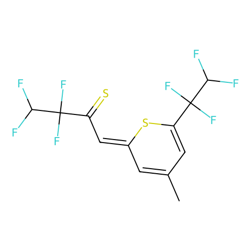 (1Z)-3,3,4,4-tetrafluoro-1-[4-methyl-6-(1,1,2,2-tetrafluoroethyl)thiopyran-2-ylidene]butane-2-thione structure
