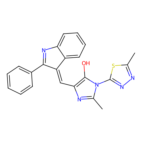 4H-Imidazol-4-one,3,5-dihydro-2-methyl-3-(5-methyl-1,3,4-thiadiazol-2-yl)-5-[(2-phenyl-1H-indol-3-yl)methylene]- structure