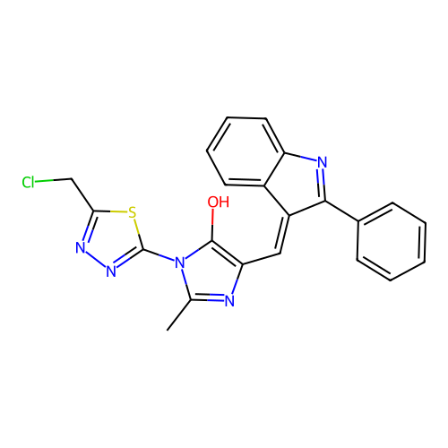 4H-Imidazol-4-one,3-[5-(chloromethyl)-1,3,4-thiadiazol-2-yl]-3,5-dihydro-2-methyl-5-[(2-phenyl-1H-indol-3-yl)methylene]- structure