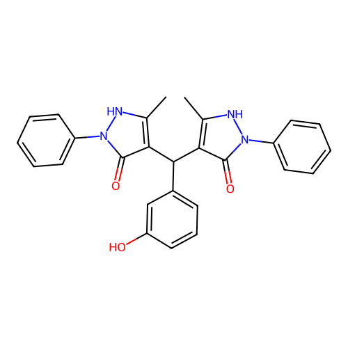 4,4'-[(3-hydroxyphenyl)methanediyl]bis(3-methyl-1-phenyl-1H-pyrazol-5-ol) structure