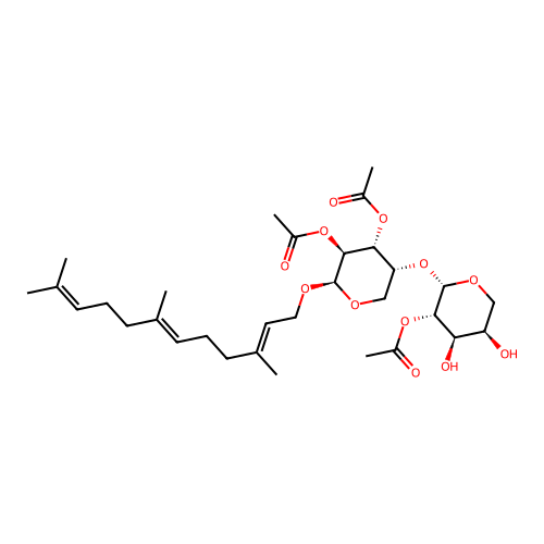 farnesyl 4-O-arabinopyranosyl-arabinopyranoside-2,2',3-triacetate structure