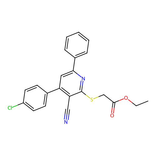 Ethyl {[4-(4-chlorophenyl)-3-cyano-6-phenylpyridin-2-yl]sulfanyl}acetate structure