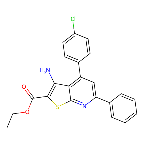 Ethyl 3-amino-4-(4-chlorophenyl)-6-phenylthieno[2,3-b]pyridine-2-carboxylate structure