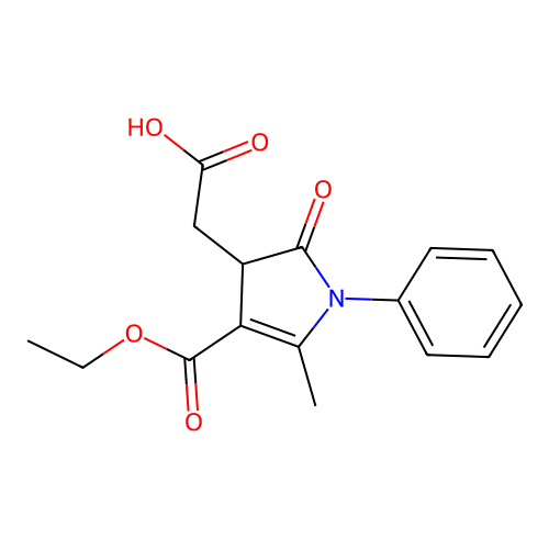 2-[3-(Ethoxycarbonyl)-2-methyl-5-oxo-1-phenyl-2-pyrrolin-4-yl]acetic acid structure