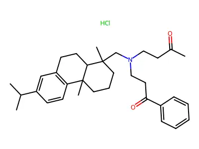 2-Butanone, 4-((((1R,4aS,10aR)-1,2,3,4,4a,9,10,10a-octahydro-1,4a-dimethyl-7-(1-methylethyl)-1-phenanthrenyl)methyl)(3-oxo-3-phenylpropyl)amino)-, hydrochloride (1:1) structure