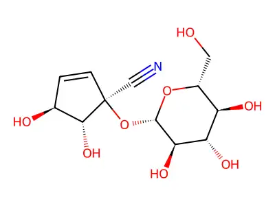2-Cyclopentene-1-carbonitrile, 1-(hexopyranosyloxy)-4,5-dihydroxy- structure