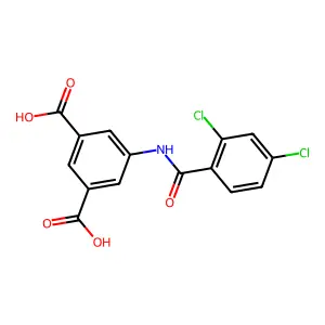 5-{[(2,4-Dichlorophenyl)carbonyl]amino}benzene-1,3-dicarboxylic acid structure