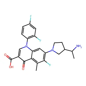 (S-(R,S))-7-(3-(1-Aminoethyl)-1-pyrrolidinyl)-1-(2,4-difluorophenyl)-6-fluoro-1,4-dihydro-5-methyl-4-oxo-3-quinolinecarboxylic acid structure