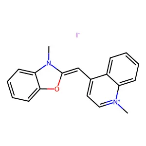 3-Methyl-2-[(1-methylquinolin-1-ium-4-yl)methylidene]-1,3-benzoxazole iodide structure