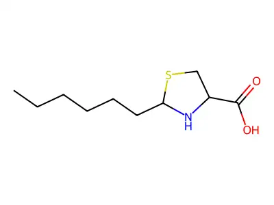 2-Hexyl-4-thiazolidinecarboxylic acid structure