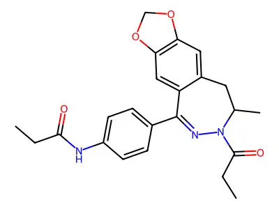 Propanamide, N-(4-(8,9-dihydro-8-methyl-7-(1-oxopropyl)-7H-1,3-dioxolo(4,5-h)(2,3)benzodiazepin-5-yl)phenyl)- structure