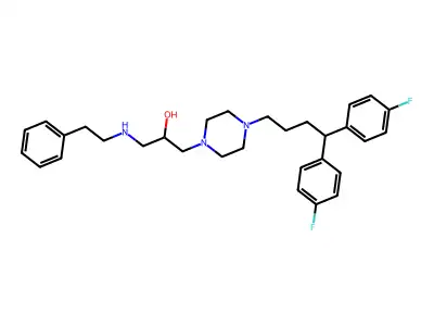 1-(4,4-Bis(4-fluorophenyl)butyl)-4-(2-hydroxy-3-(2-phenylethylamino)propyl)piperazine structure