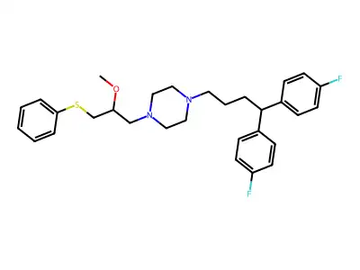 Piperazine 1-(4,4-bis(4-fluorophenyl)butyl)-4-(2-methoxy-3-(phenylthio)propyl)- structure