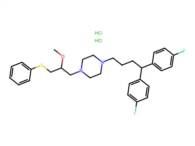 Piperazine 1-(4,4-bis(4-fluorophenyl)butyl)-4-(2-methoxy-3-(phenylthio)propyl)-, dihydrochloride structure