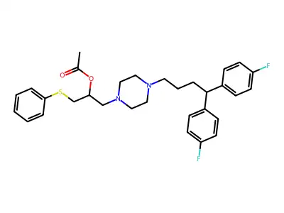 1-(2-Acetoxy-3-phenylthiopropyl)-4-(4,4-Bis(4-fluorophenyl)butyl)piperazine structure
