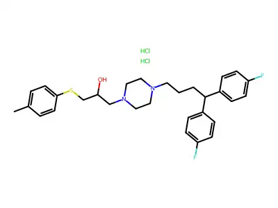 1-(4,4-Bis(4-fluorophenyl)butyl)-4-(2-hydroxy-3-(4-methylphenylthio)propyl)piperazine 2HCl structure