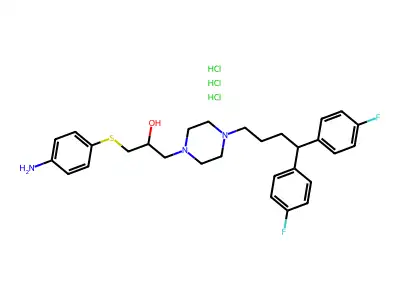 1-((4-Aminophenylthio)-2-hydroxypropyl)-4-(4,4-bis(4-fluorophenyl)butyl)piperazine 3HCl structure