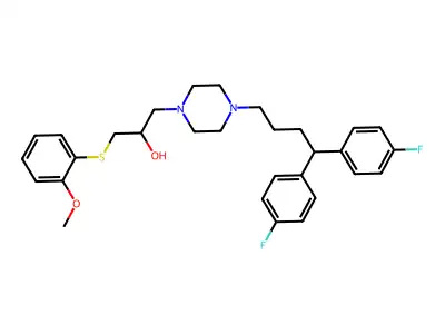 1-(4,4-Bis(4-fluorophenyl)butyl)-4-(2-hydroxy-3-(2-methoxyphenylthio)propyl)piperazine structure