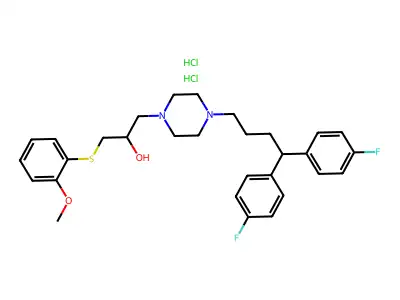 1-(4,4-Bis(4-fluorophenyl)butyl)-4-(2-hydroxy-3-(2-methoxyphenylthio)propyl)piperazine 2HCl structure