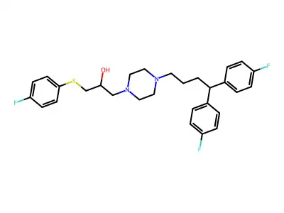 1-(4,4-Bis(4-fluorophenyl)butyl)-4-(3-(4-fluorophenylthio)-2-hydroxypropyl)piperazine structure