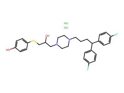 1-(4,4-Bis(4-fluorophenyl)butyl)-4-(2-hydroxy-3-(4-hydroxyphenylthio)propyl)piperazine 2HCl structure