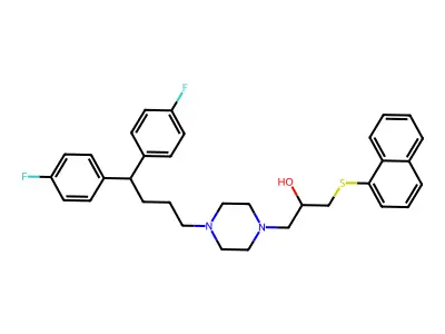 1-(4,4-Bis(4-fluorophenyl)butyl)-4-(2-hydroxy-3-(1-naphthylthio)propyl)piperazine structure