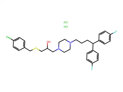 1-Piperazineethanol, 4-(4,4-bis(4-fluorophenyl)butyl)-alpha-((((4-chlorophenyl)methyl)thio)methyl)-, dihydrochloride structure