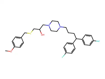 1-(4,4-Bis(4-fluorophenyl)butyl)-4-(2-hydroxy-3-(4-methoxyphenylmethylthio)propyl)piperazine structure