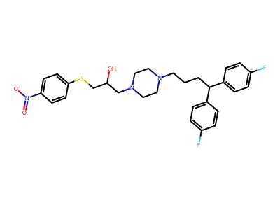 1-(4,4-Bis(4-fluorophenyl)butyl)-4-(2-hydroxy-3-(4-nitrophenylthio)propyl)piperazine structure