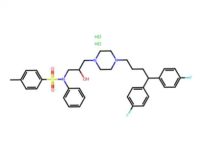 Benzenesulfonamide, N-(3-(4-(4,4-bis(4-fluorophenyl)butyl)-1-piperazinyl)-2-hydroxypropyl)-4-methyl-N-phenyl-, dihydrochloride structure