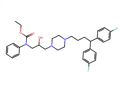 Carbamic acid, (3-(4-(4,4-bis(4-fluorophenyl)butyl)-1-piperazinyl)-2-hydroxypropyl)phenyl-, ethyl ester structure