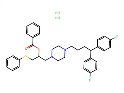 1-(4,4-Bis(4-fluorophenyl)butyl)-4-(2-benzoxy-3-phenylthiopropyl)piperazine 2HCl structure
