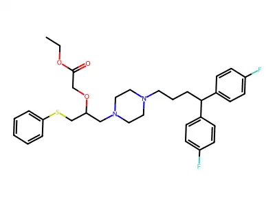 1-(4,4-Bis(4-fluorophenyl)butyl)-4-(2-ethoxycarbonylmethoxy-3-phenylthiopropyl)piperazine structure