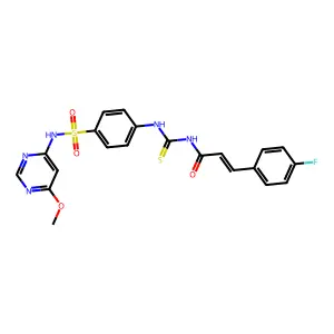 (E)-3-(4-fluorophenyl)-N-[[4-[(6-methoxypyrimidin-4-yl)sulfamoyl]phenyl]carbamothioyl]prop-2-enamide structure