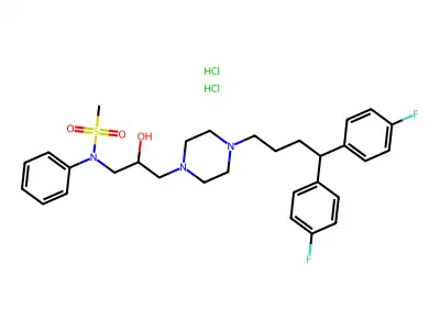 Methanesulfonamide, N-(3-(4-(4,4-bis(4-fluorophenyl)butyl)-1-piperazinyl)-2-hydroxypropyl)-N-phenyl-, dihydrochloride structure